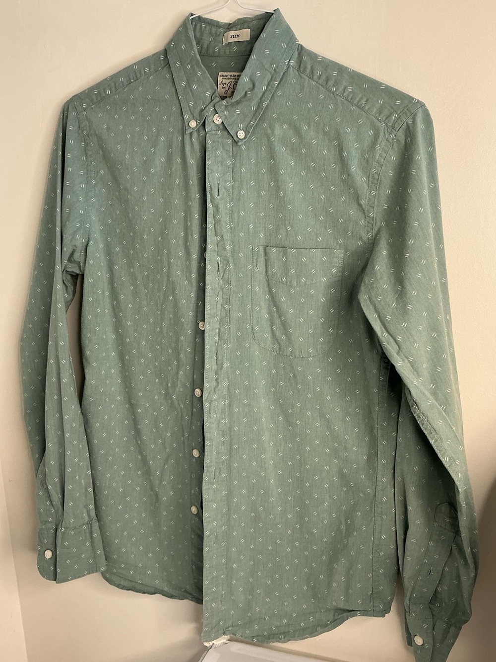 J. Crew Sage Green Micro-Print Button-Down Shirt
